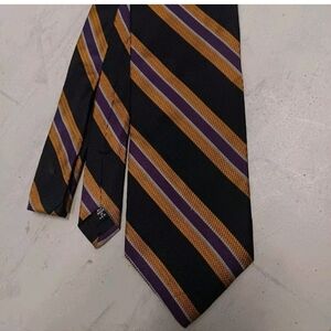 JoS A. BANK BLACK PURPLE GOLD STRIPE 100% SILK TIE / NECKWEAR MADE IN USA